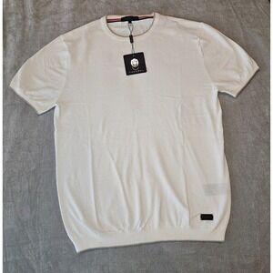 CADOGAN Men's Luxury White Linen Cotton Blend Short Sleeve Knit Brixton Medium